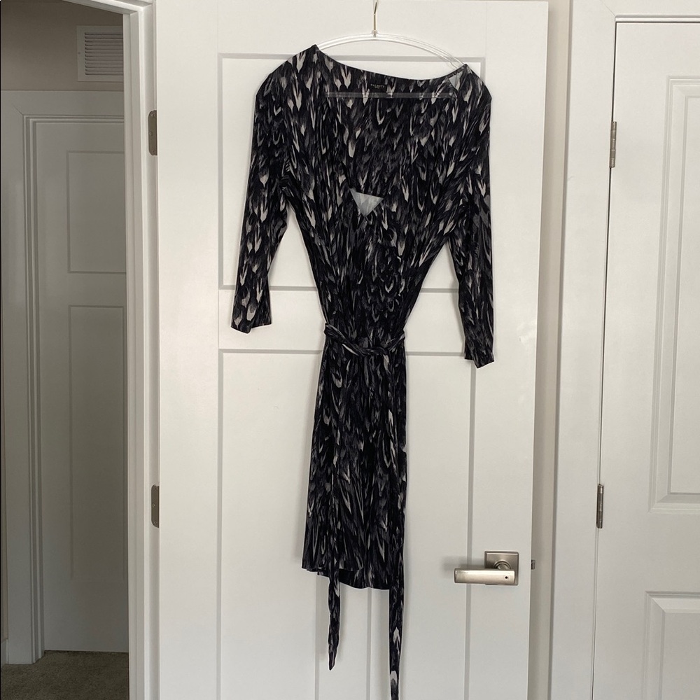Talbots Gray, Black and White Long Sleeve Knit Dress, size Lp. EUC